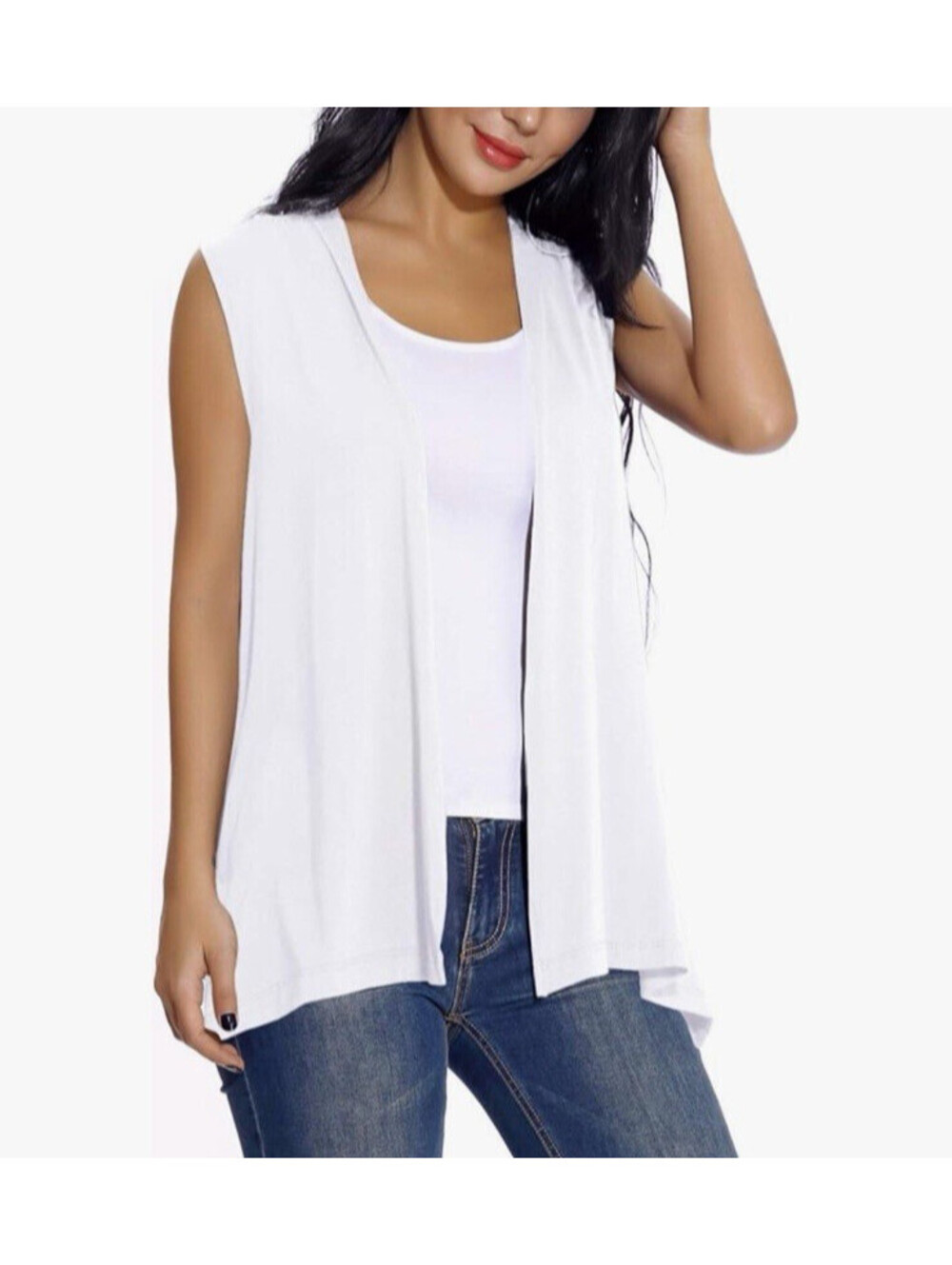 Womens Sleeveless Cardigan Vest Open Front Lightweight Draped Coat Size L